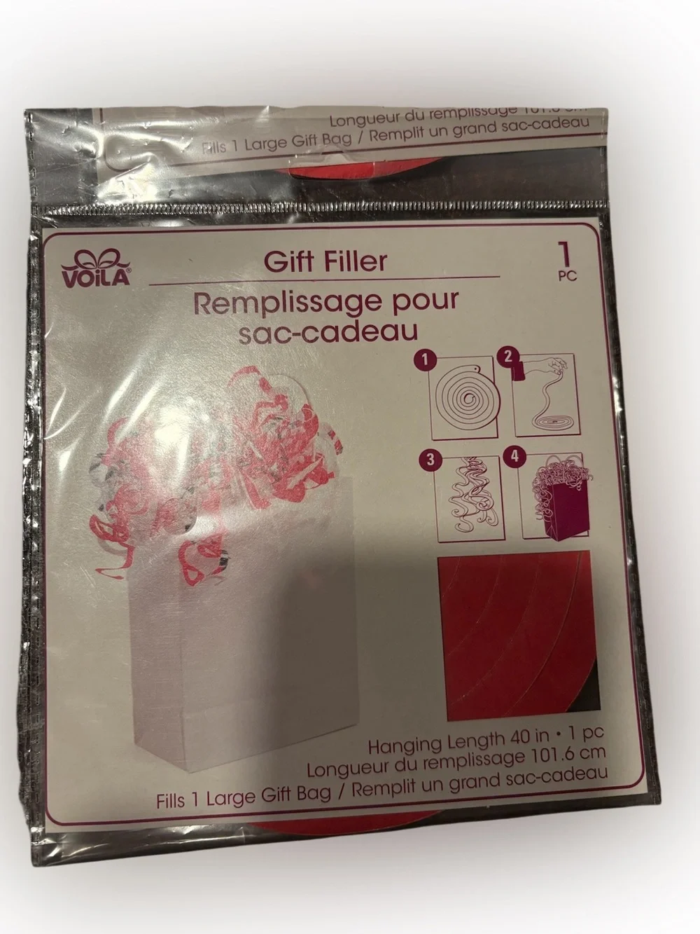 Voila Gift Filler Bundle 5 Pack Red Silver Metallic Gift Bag Filler
